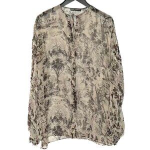 Dolce & Gabbana Beige Brown Silk Printed Blouse